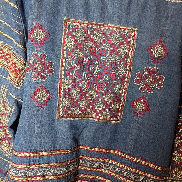 Coldwater Creek Denium Jacket Tapestry Blazer Embroidered Gold Red Womens PM - Picture 4 of 5